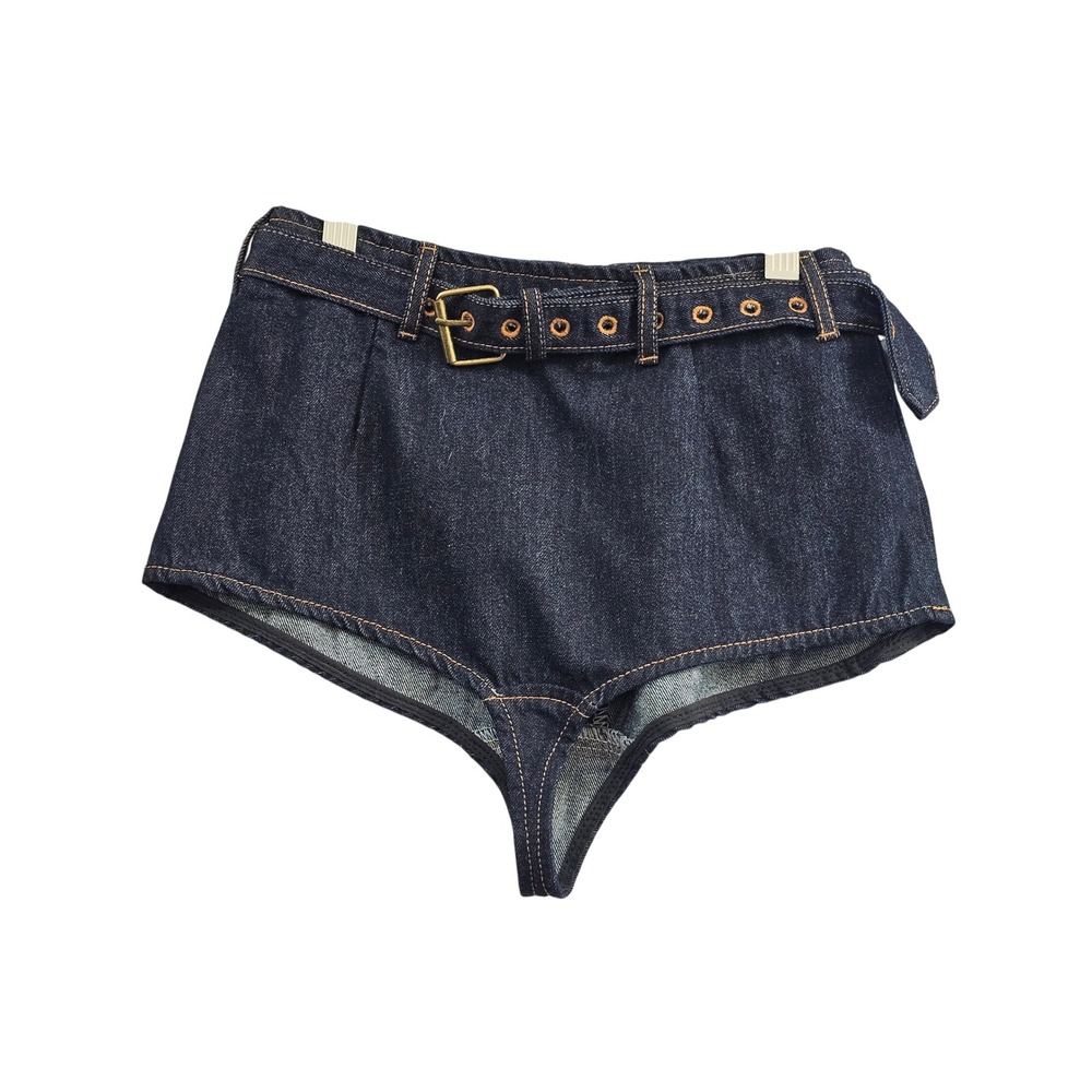 Lioness Halston Briefs Women XXS Dark Denim Belted High Waist Thong Shorts New